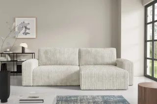 Ecksofa mit Schlaffunktion NATALIA in Stoff Tilia Creme Ottomane Rechts
