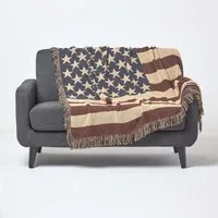 Plaid Überwurf USA-Flagge, 100% Baumwolle, 125 x 150 cm, Homescapes