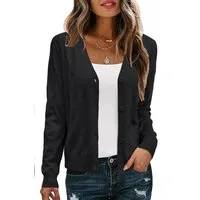 Arach&Cloz Langarmshirt Damen V-Shirt Weicher Kurzer Cardigan Pullover Tops Freizeit Leichter Shrug Layershirt Volltonfarbe Plisseeshirt