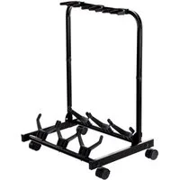 Rocktile Gitarrenständer Multistand 3-fach Gitarrenständer mit Rollen, Gitarrenstativ klappbar mit Rollen