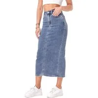 Ital-Design Jeansrock Stylischer Midi-Jeansrock mit hohem Bund für Damen (90800198) Used-Look Stretch Jeansrock in Blau