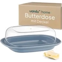 uandu home Butterdose Glas & Bambus – Borosilikat Glasdeckel, (mit FSC-zertifiziertem Bambusboden – Luftdichte Butterglocke für 250g Butter – Butterschale, Geschenkidee, Butter Box Dose, Butterbox)