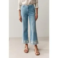 MORE&MORE Regular-fit-Jeans verkürzte Jeans, bestickter Saum