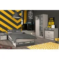 Faizee Möbel Jugendzimmer-Set Parisot Fabric 20 Kinderzimmer 5-tlg Grau mit Bett, (6-tlg)