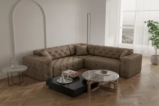 OUTLET Ecksofa Designersofa CHANTAL in Stoff Opera Velvet Taupe Seite Universal