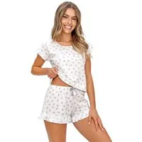 Donna Shorty mit Rüsche (2 tlg) süsser Herz Allover-Druck in silbergrau