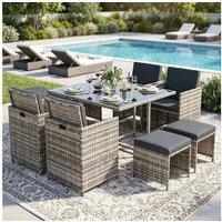 Swing&Harmonie Garten-Essgruppe Poly Rattan Sitzgruppe Esstisch Lounge Gartenmöbel, (Sitzgarnitur, Tisch, Stühle, Hocker Garnitur Set)
