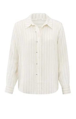 Yaya - Gestreifte Bluse mit Reißzwecken-Detail und normaler Passform beige - Gr. - 42