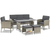 Juskys Gartenlounge-Set Turin, (6-tlg), Polyrattan Sitzgruppe für 7 Personen, Gartenmöbel Set 6-teilig