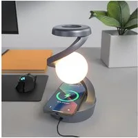 shop'n smile ideoon Tischleuchte Schwebende RGB Tischlampe mit Handy Ladeport 3W Ø12,7 x 21,9 cm, Leuchtmittel in RGB-Farben, Blau, Rot, Weiß, Grün, Qi-Ladefunktion 15W, RGB Farbwechsel & schwebende Rotationskugel