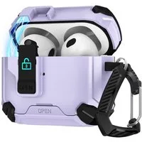 CoolGadget Kopfhörer-Schutzhülle Defender Hülle für Apple AirPods 4 magnetisch mit Karabiner, 360° Full-Body Case Schutzhülle Handy Standfunktion magnetisch ladbar