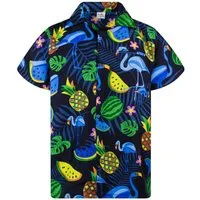 King Kameha Hawaiihemd "Flamingo Melone" Funky Hawaiihemd Herren Kurzarm Fronttasche Stylish