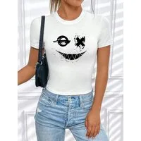 RMK T-Shirt Damen Shirt Top Sommer Basic Rundhals Smily Smiley