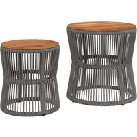 vidaXL Gartentisch Garten-Beistelltische 2 Stk. mit Holzplatte Grau Poly Rattan (1-St)