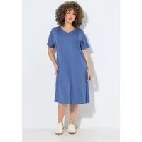 Ulla Popken Jerseykleid Jerseykleid Biesen A-Linie V-Ausschnitt Halbarm