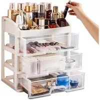 soulima Make-Up Organizer Kosmetik-Organizer Aufbewahrungsbox, Spar-Set, 1-tlg., Ordnung bewahren, verfügt über 3 transparente Schubladen gleicher Größe