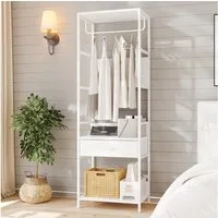 VOWNER Garderobenständer mit Sitzbank, Schublade & Kleiderstange, schmaler Flurgarderobe, (1 St), moderner Kleiderständer mit 1 Schublade & stabiles Schuhregal
