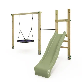 Stabiles Schaukelgerüst mit Nestschaukel und Rutsche - Premium Spielturm 11x11 cm Pfosten für den Garten - Aero Flow Abenteuerspielplatz Wickey