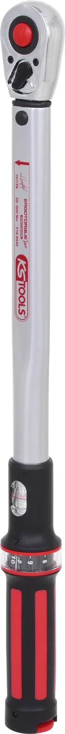 KS Tools 1/2" ERGOTORQUE®precision Ratschen-Drehmomentschlüssel, 40-200Nm, rot - 516.6542