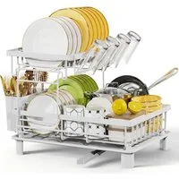 Refined Living Geschirrständer 2-stufiges Geschirrabtropfgestell,Multifunktionales Abtropfgestell-Set, Zubehör für Geschirrabtropfer mit Abtropfwanne, Geschirr-Abtropfgestell, Abtropfgestell Küche, Geschirrständer für die Küchenarbeitsplatte mit 360°