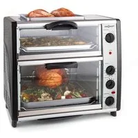 ONECONCEPT Minibackofen All-You-Can-Eat Doppel-Backofen 42L 2350W Grillplatte Drehspieß, Minibackofen Doppel-Ofen 28+14L mit Roste & Touchsteuerung