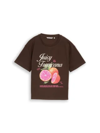 Denim Tom Tailor - Boxy Fit T-Shirt mit Print cool dark brown - Gr. - S