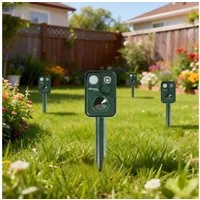 shop'n smile ideoon Wasserstrahl-Tiervertreiber Zuverlässiger Solar-Tierschreck gegen Marder, Vögel, 4-tlg., mit PIR-Sensor & LED Blitzlicht - 13,5-45,5 Hz