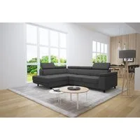 thematys Ecksofa LUNA L mit Schlaffunktion & Bettkasten – aus Velours oder Cord Stoff, mit 5 verstellbaren Kopfstützen, – L-Form 250×183 cm – Schlafsofa mit Auszug