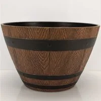 Online-Fuchs Blumentopf Blumenkübel im Eichenfass Design, Holzoptik für außen Pflanzschale, 33 cm Durchmesser