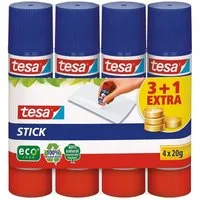 tesa Klebestift Stick ecoLogo®, (4-tlg), 4er Set, Steckkappe mit Rollstopp, 4x 20 g