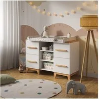 VitaliSpa® Wickelkommode Malia, Weiß/Artisan/Artisan, 133 x 98 cm XL mit 4 Schubladen