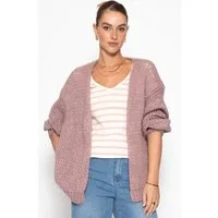 SASSYCLASSY Cardigan Oversize Strick Cardigan für Damen Flauschiger Cardigan mit offen fallendem Schnitt und Rippbündchen