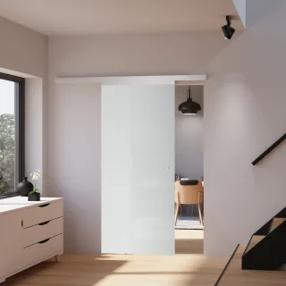 Glasschiebetür 775x2035mm Vollflächig satiniert Komplettset Griffmuschel Softclose beidseitig