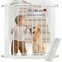 Bronea Treppenschutzgitter BALU Türgitter ohne Bohren Türschutzgitter Treppengitter (75–82 cm verlängerbar bis 165 cm, SAFETY-LOCK Rot/Grün, ANTI-STOLPER-RAMPE, AUTO-CLOSE Türschutzgitter), Entwickelt, Geprüft & Zertifiziert in Deutschland EN1930:201