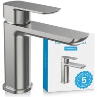 Bächlein Badarmatur Elegante Waschtischarmatur Mizarela (Edelstahl gebürstet) hochwertiger Wasserhahn im minimalistischen Design