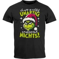 MoonWorks Print-Shirt Herren T-Shirt Weihnachten Grinch Spruch lustig Ich war unartig XMAS mit Print