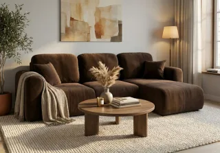 Ecksofa mit Schlaffunktion BRUSK Sofa in Stoff Kronos Dunkelbraun Ottomane Re...