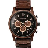 Holzkern Quarzuhr 9010631016364, Herrenuhr Quarz Chronograph Buschwerk Walnuss/Marmor