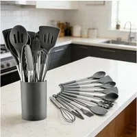 OKWISH Kochbesteck-Set 12er Küchenhelfer Set Kochgeschirr (Kochset Antihaft Hitzebeständig mit Utensilienhalter und Aufhängeloch, 12-tlg., Silikon, Kochbesteck, Kochutensilien), Spülmaschinengeeignet für Kochen Braten Schöpfen Mischen und Backen