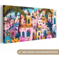 OneMillionCanvasses® Leinwandbild Panorama Bunt - Rosa - Orange - Gelb - Blumen, Fotodruck (1 St), Wandbild, Deko Schlafzimmer Wohnzimmer Flur 40x20 cm