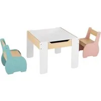 COSTWAY Kindersitzgruppe 3tlg. Kindertisch, aus Holz, mit 2 Stühlen