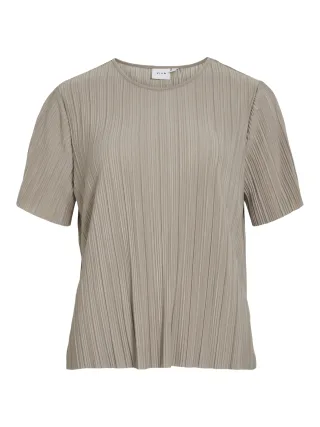 VILA - VIPLISA O-NECK S/S TOP - NOOS Simply Taupe - Gr. - M
