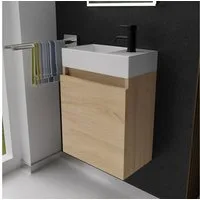 Alpenberger Badmöbel-Set Gäste WC Waschbecken mit Unterschrank - Badschrank Hängend, (2-tlg. Waschtisch Set Eiche Hell, Waschbeckenunterschrank mit Softclose), Waschplätze für Kleine Bäder - Badschrank Hängend und Vormontiert