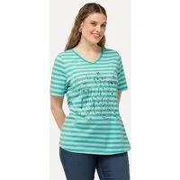 Ulla Popken T-Shirt T-Shirt Ringel Metallic-Tiermotiv V-Ausschnitt