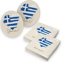 itenga Papierserviette itenga 40x Servietten mit 40x Bierdeckel - Serviette Griechenland - Fl