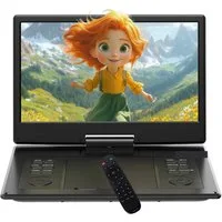 TWUFY 15,7" Tragbarer DVD-Player mit 14,1" HD-Schwenkdisplay Portabler DVD-Player (6 Stunden Wiederaufladbare Batterie, Unterstützung für USB/TF-Karte/AV-Übertragung, Sync TV/Projektor Bildschirm, Unterstützt Mehrere Formate/SD/USB, TV/Beamer-Anschlu