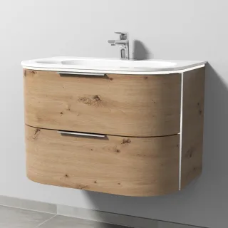 Sanipa 4balance Glas-Set mit 2 Auszügen und LED-Beleuchtung, Eiche Natural-Touch, DG21285 DG21285