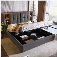 TavilaEcon Boxspringbett Doppelbett mit Kabellosem Laden USB C und Stauraum (1-St), mit Lattenrost aus Holz, 180×200cm, grau