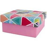 Out of the Blue Stapelbox Geschenkkarton in verschiedenen Größen rosa mit Dreiecken, mit abnehmbaren Deckel