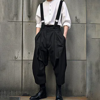 INCERUN Men Solid Color Casual Overalls with Pockets, Loose Fit Workwear Jumpsuit With Adjustable Straps